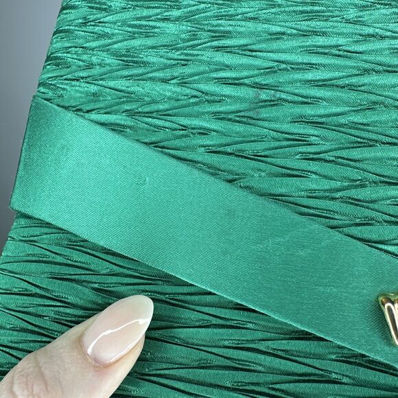 Vintage 50s Walborg Green Satin Evening Clutch with Gold Embellishment Handmade - Picture 3 of 11